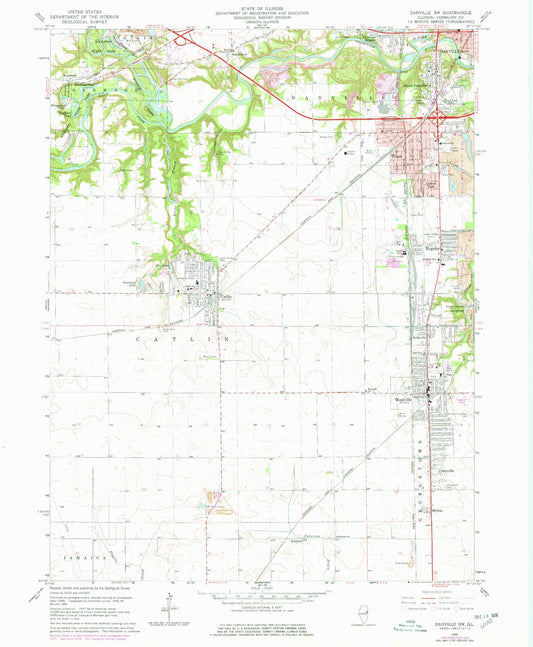 Classic USGS Danville SW Illinois 7.5'x7.5' Topo Map Image
