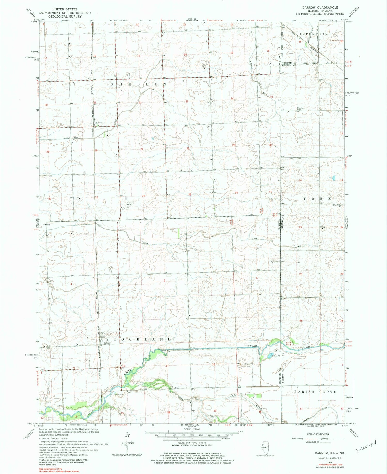 Classic USGS Darrow Illinois 7.5'x7.5' Topo Map Image