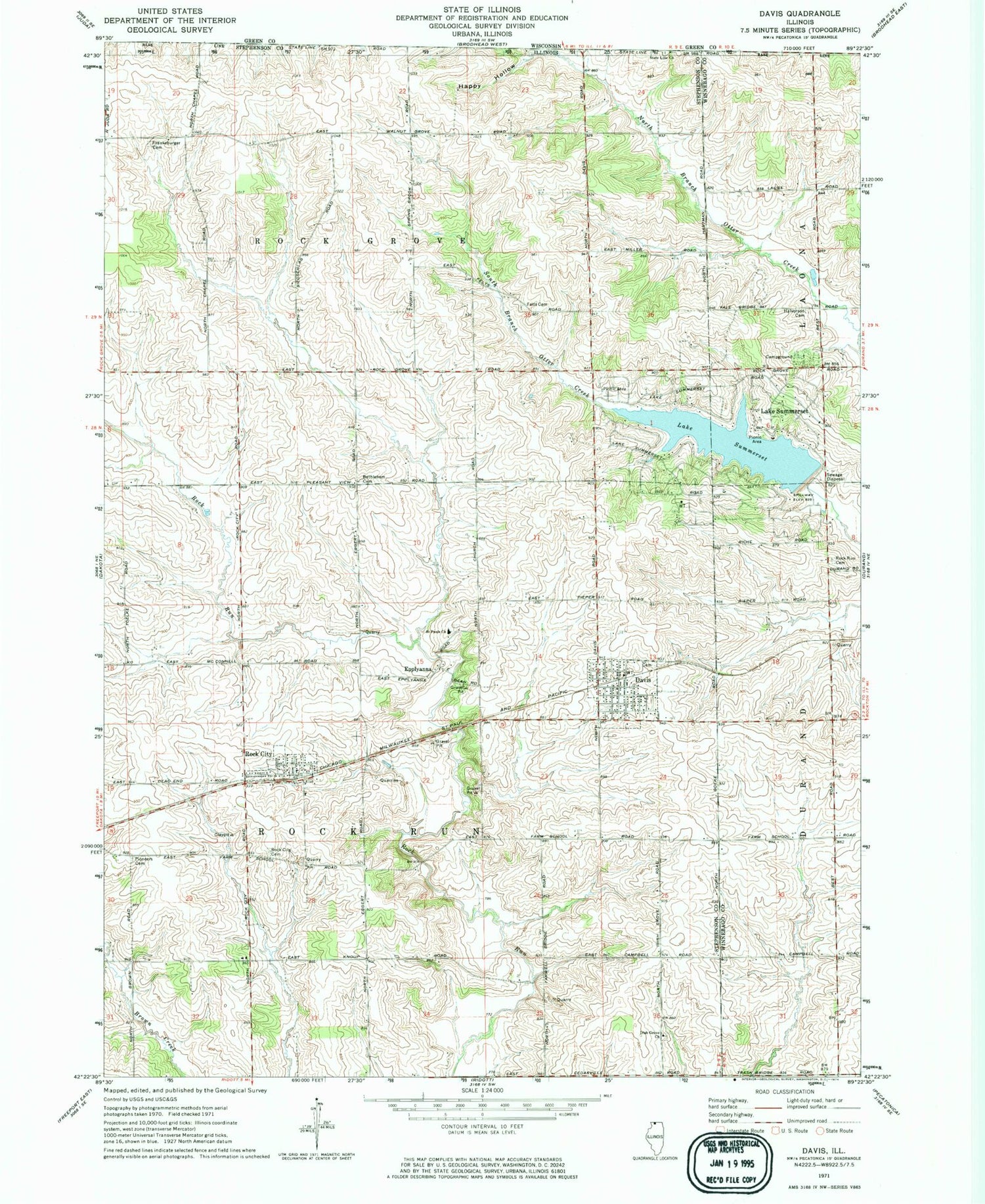 Classic USGS Davis Illinois 7.5'x7.5' Topo Map Image
