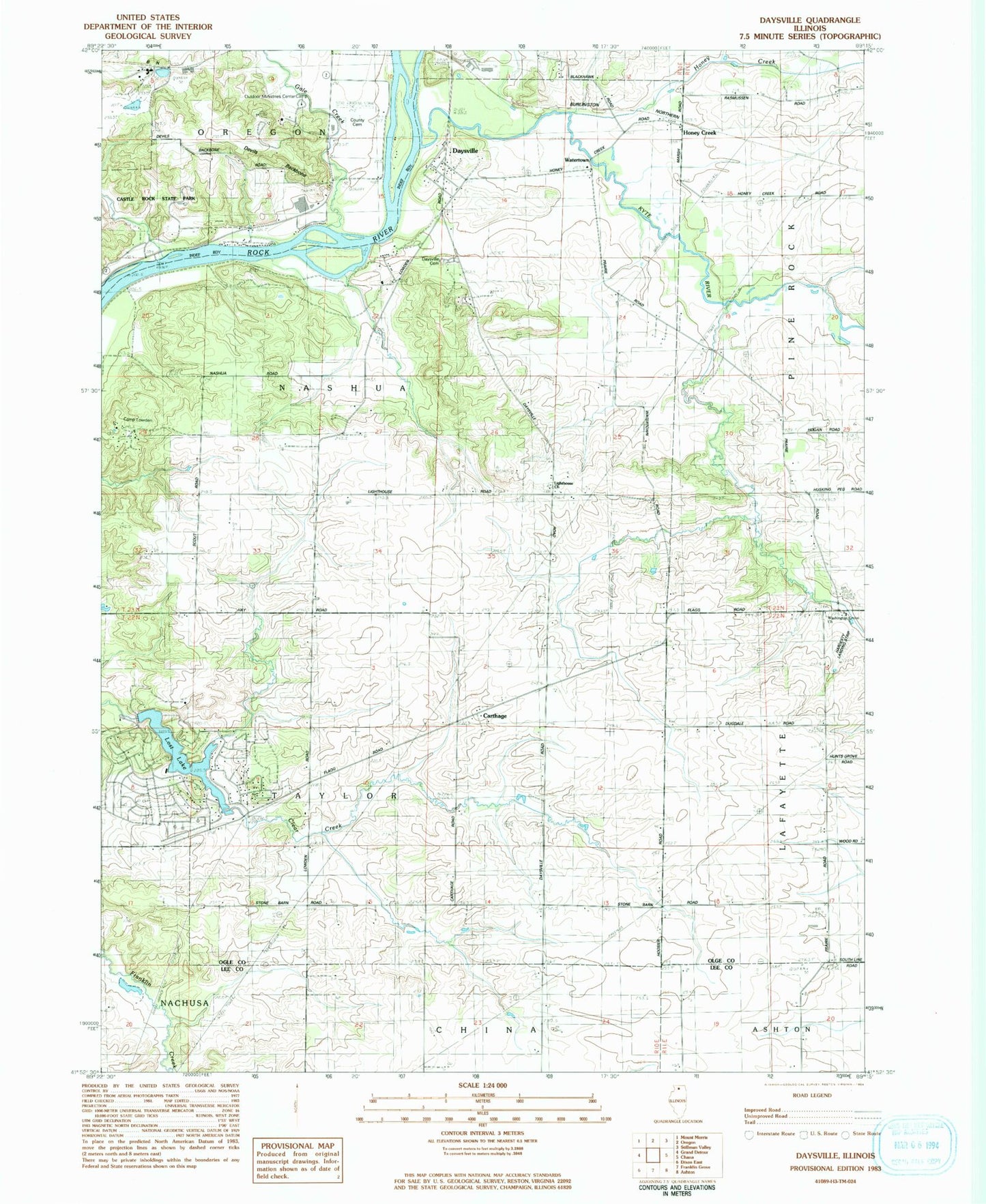 Classic USGS Daysville Illinois 7.5'x7.5' Topo Map Image