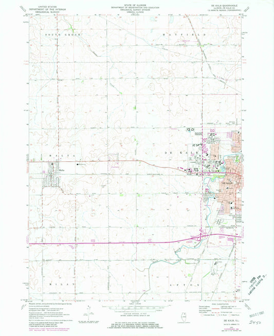 Classic USGS DeKalb Illinois 7.5'x7.5' Topo Map Image
