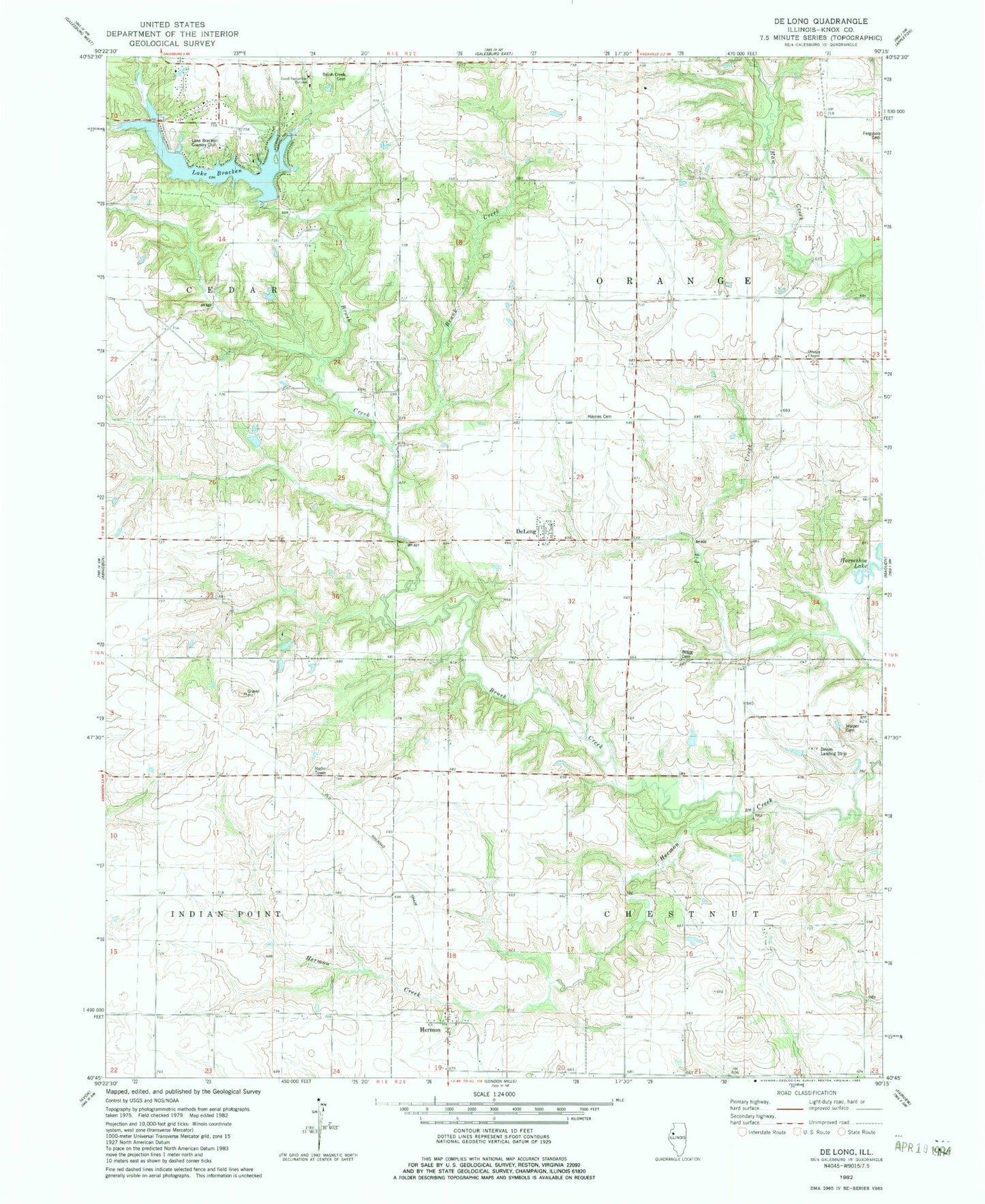 Classic USGS DeLong Illinois 7.5'x7.5' Topo Map Image