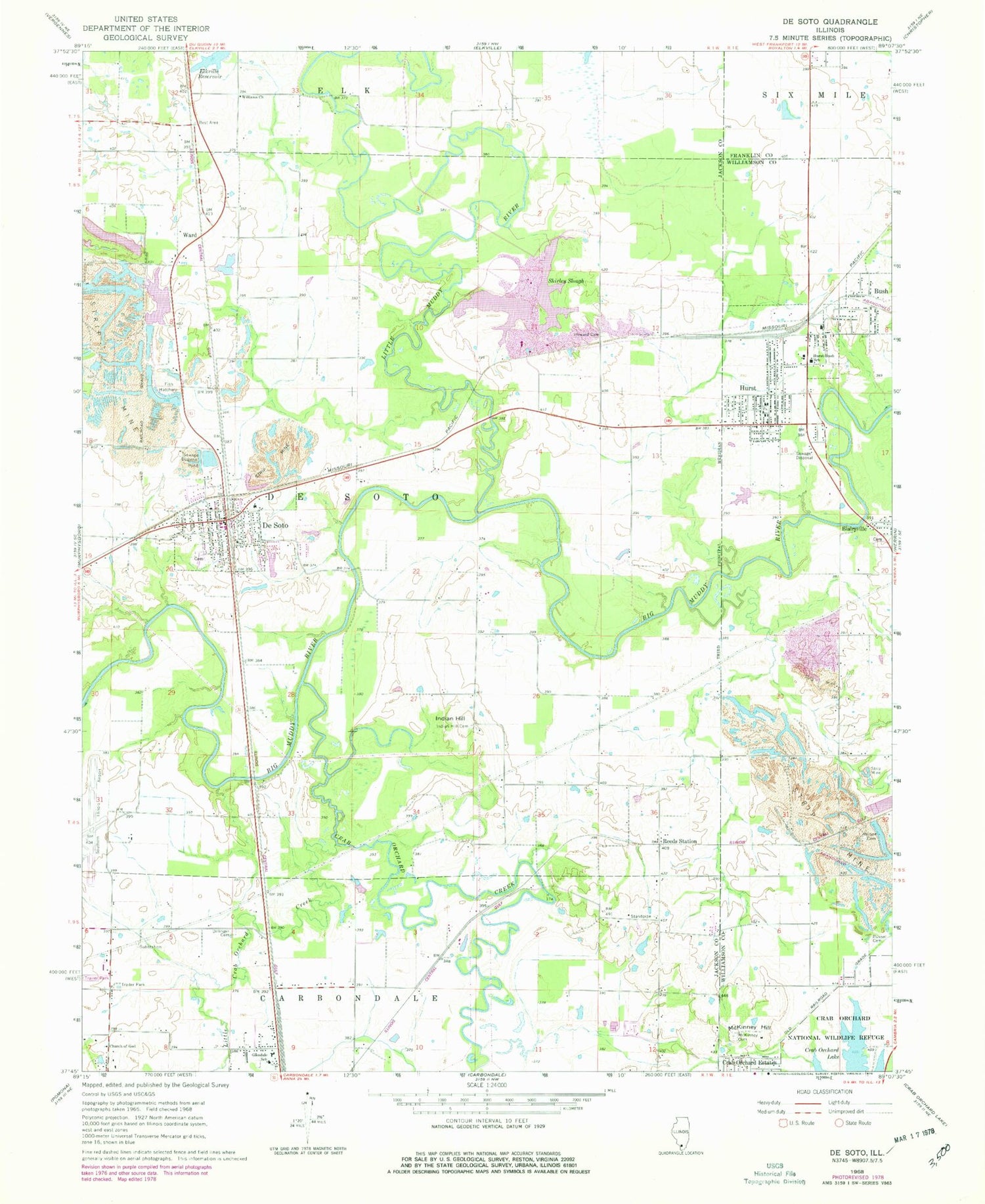 Classic USGS De Soto Illinois 7.5'x7.5' Topo Map Image