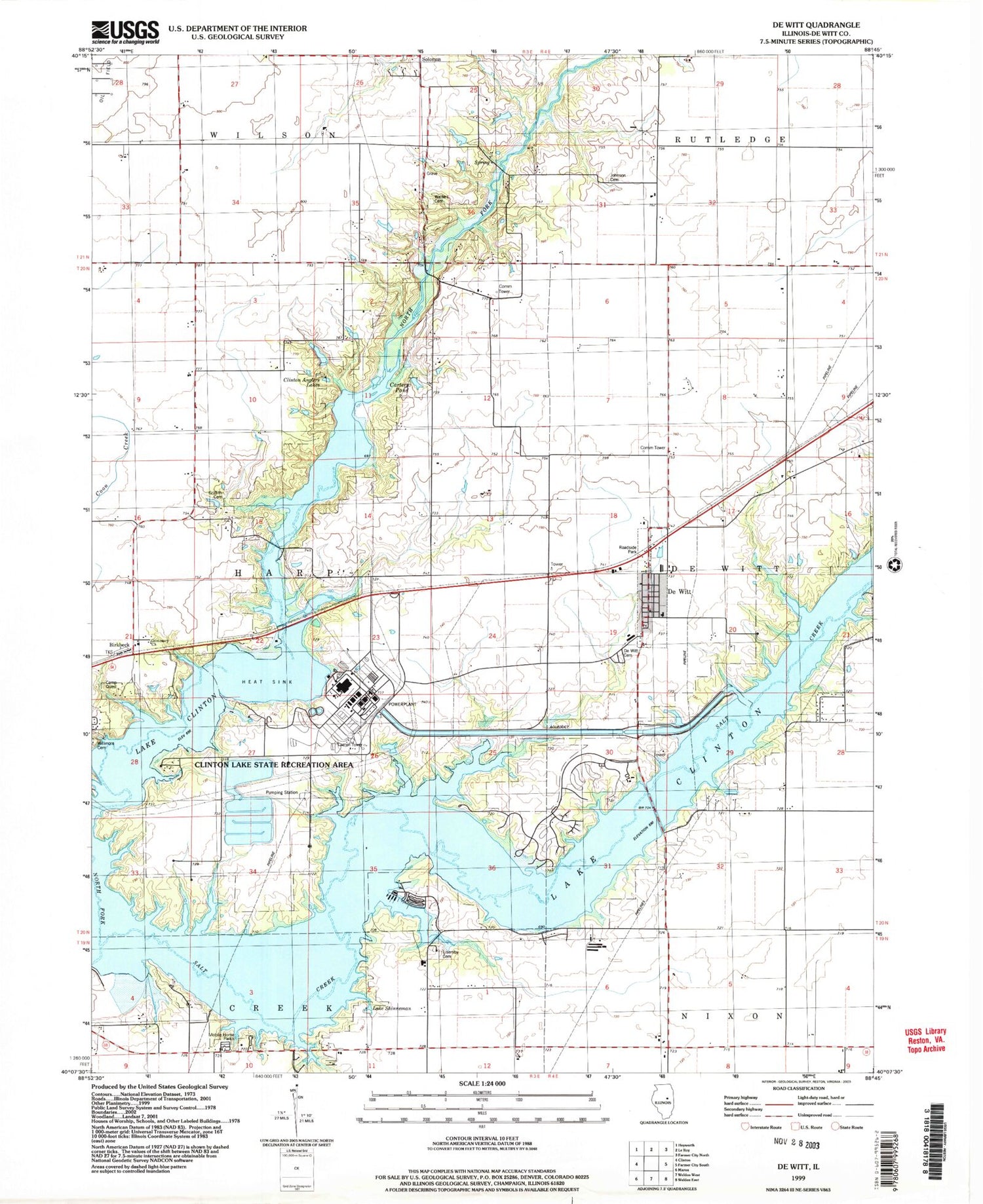 Classic USGS De Witt Illinois 7.5'x7.5' Topo Map Image
