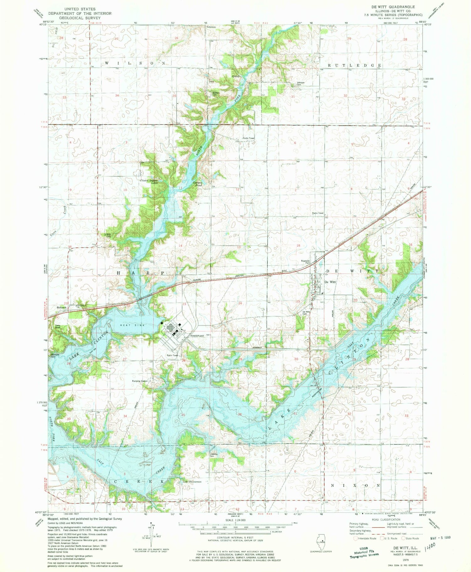 Classic USGS De Witt Illinois 7.5'x7.5' Topo Map Image