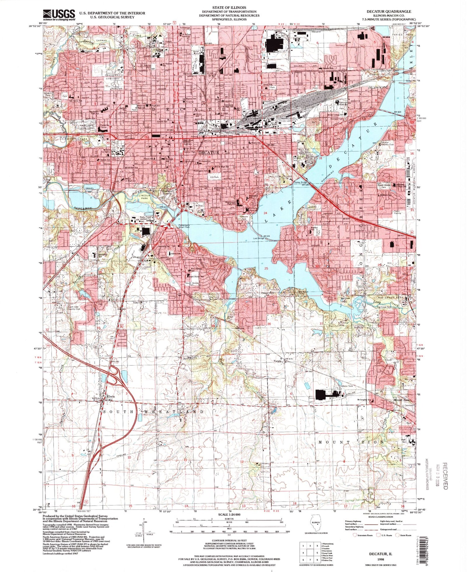 Classic USGS Decatur Illinois 7.5'x7.5' Topo Map Image