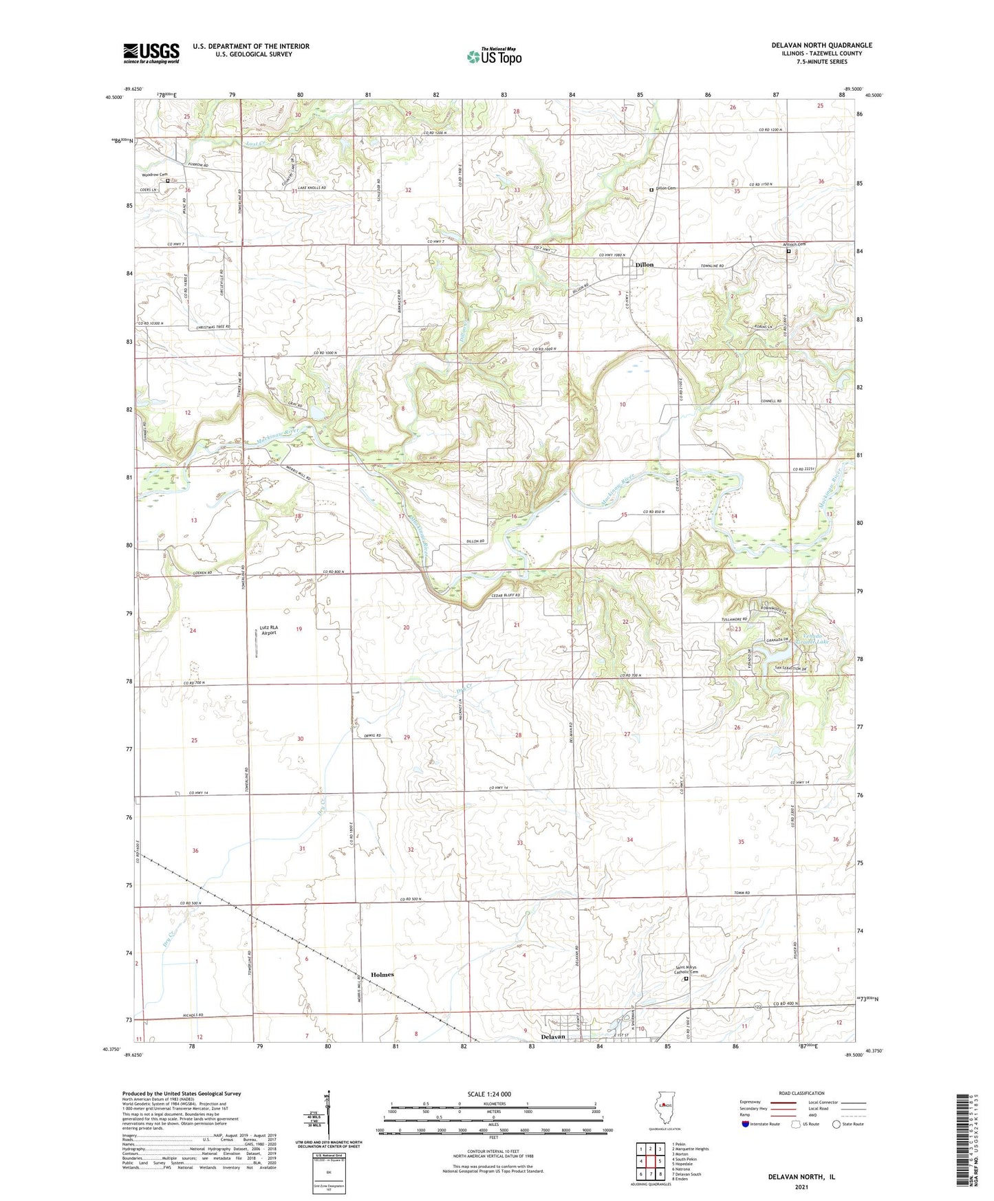 Delavan North Illinois US Topo Map Image