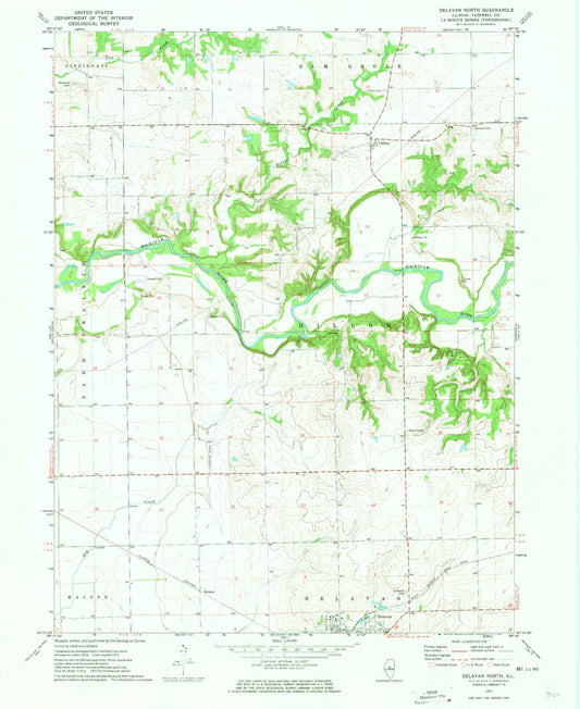 Classic USGS Delavan North Illinois 7.5'x7.5' Topo Map Image