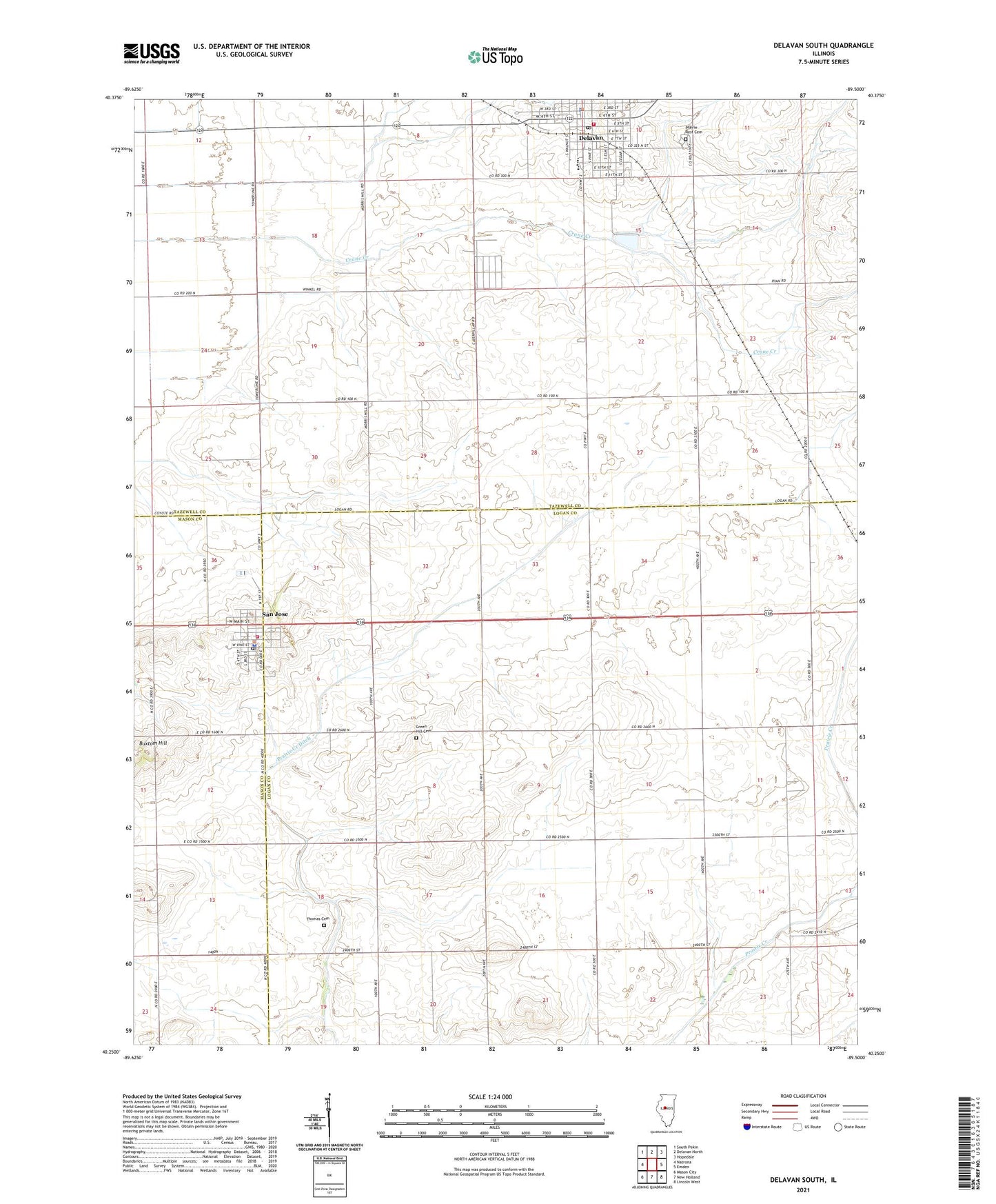 Delavan South Illinois US Topo Map Image