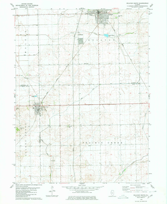 Classic USGS Delavan South Illinois 7.5'x7.5' Topo Map Image