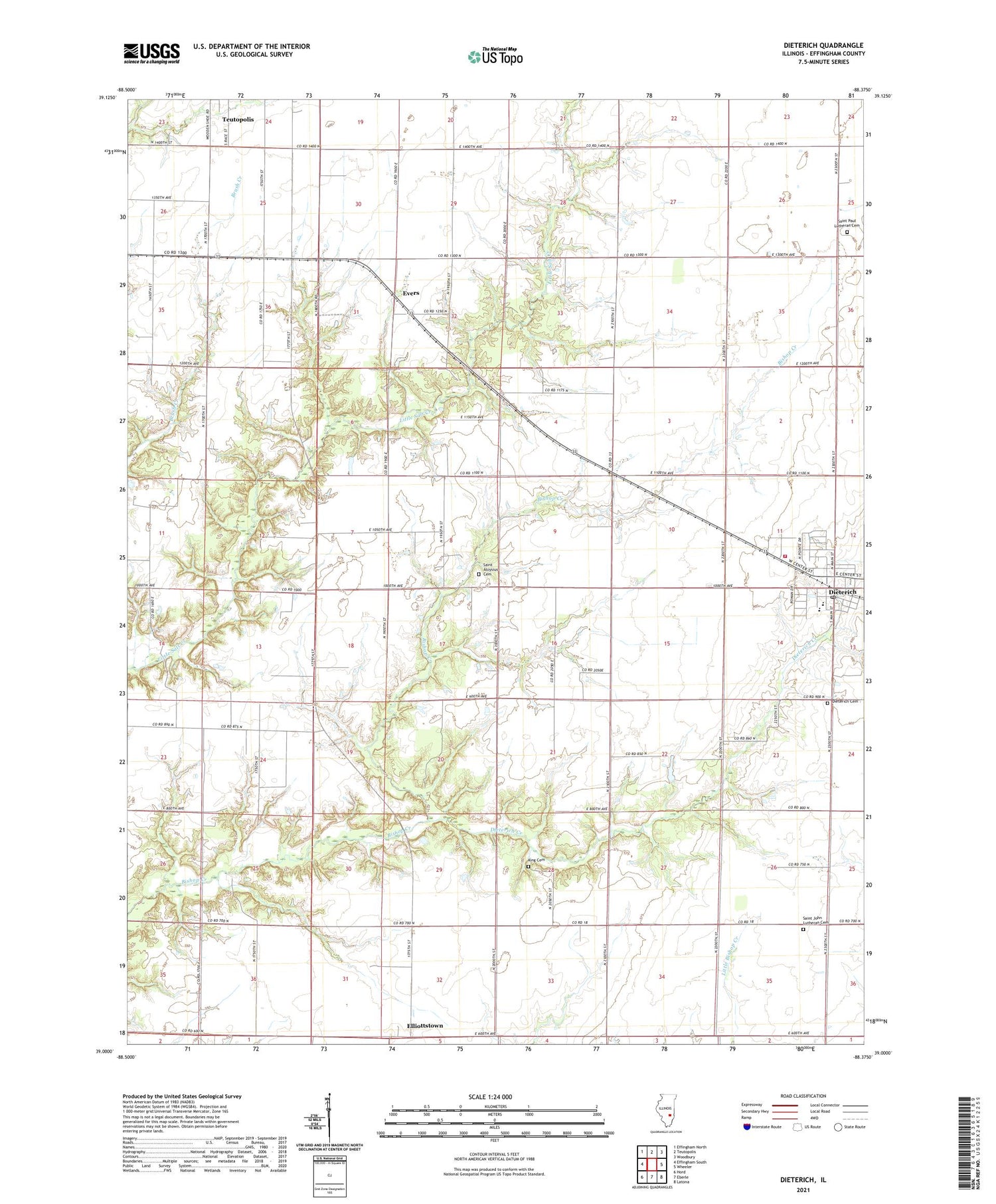 Dieterich Illinois US Topo Map Image