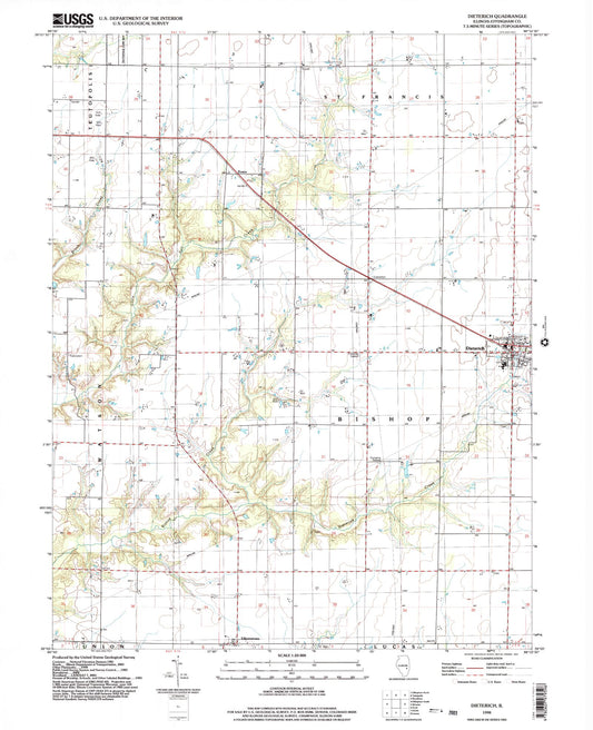 Classic USGS Dieterich Illinois 7.5'x7.5' Topo Map Image