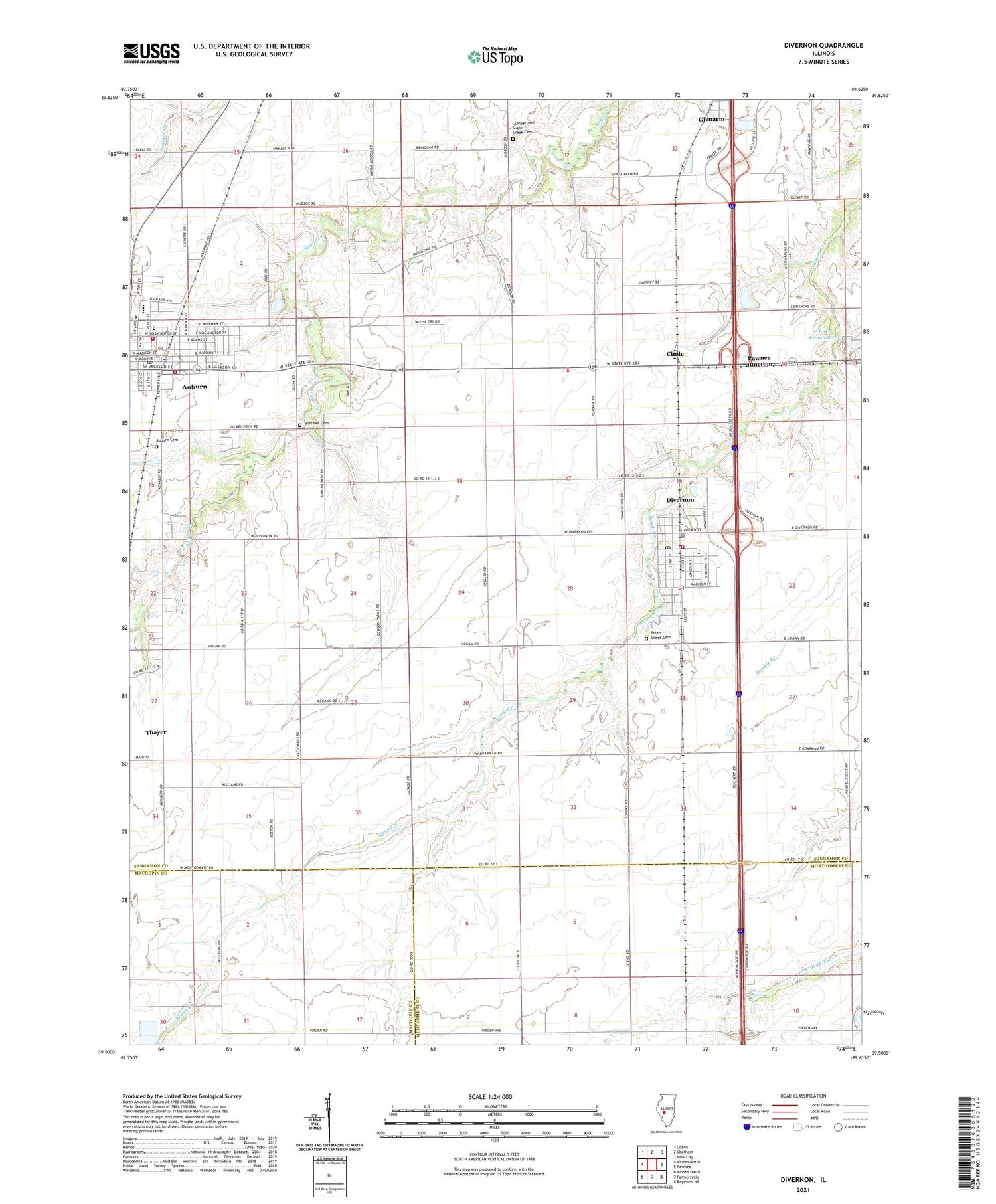 Divernon Illinois US Topo Map Image