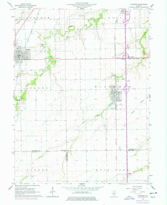 Classic USGS Divernon Illinois 7.5'x7.5' Topo Map Image
