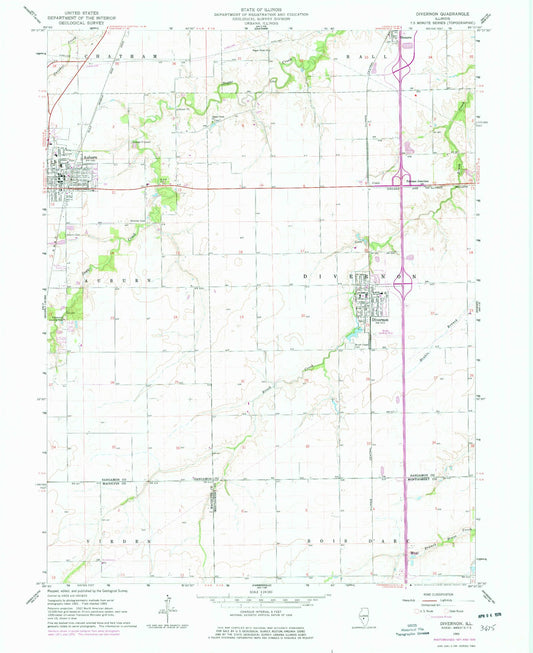 Classic USGS Divernon Illinois 7.5'x7.5' Topo Map Image