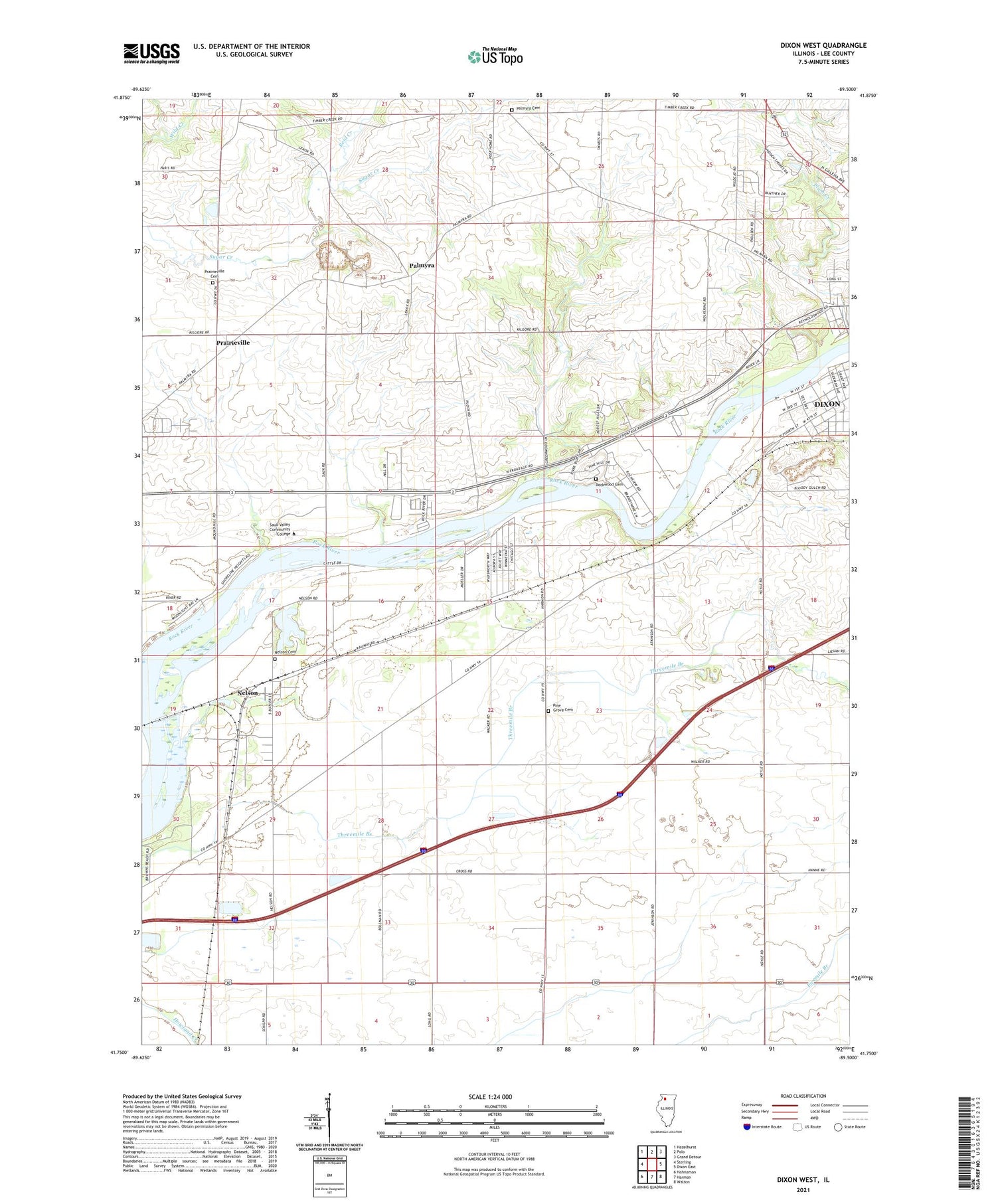 Dixon West Illinois US Topo Map Image