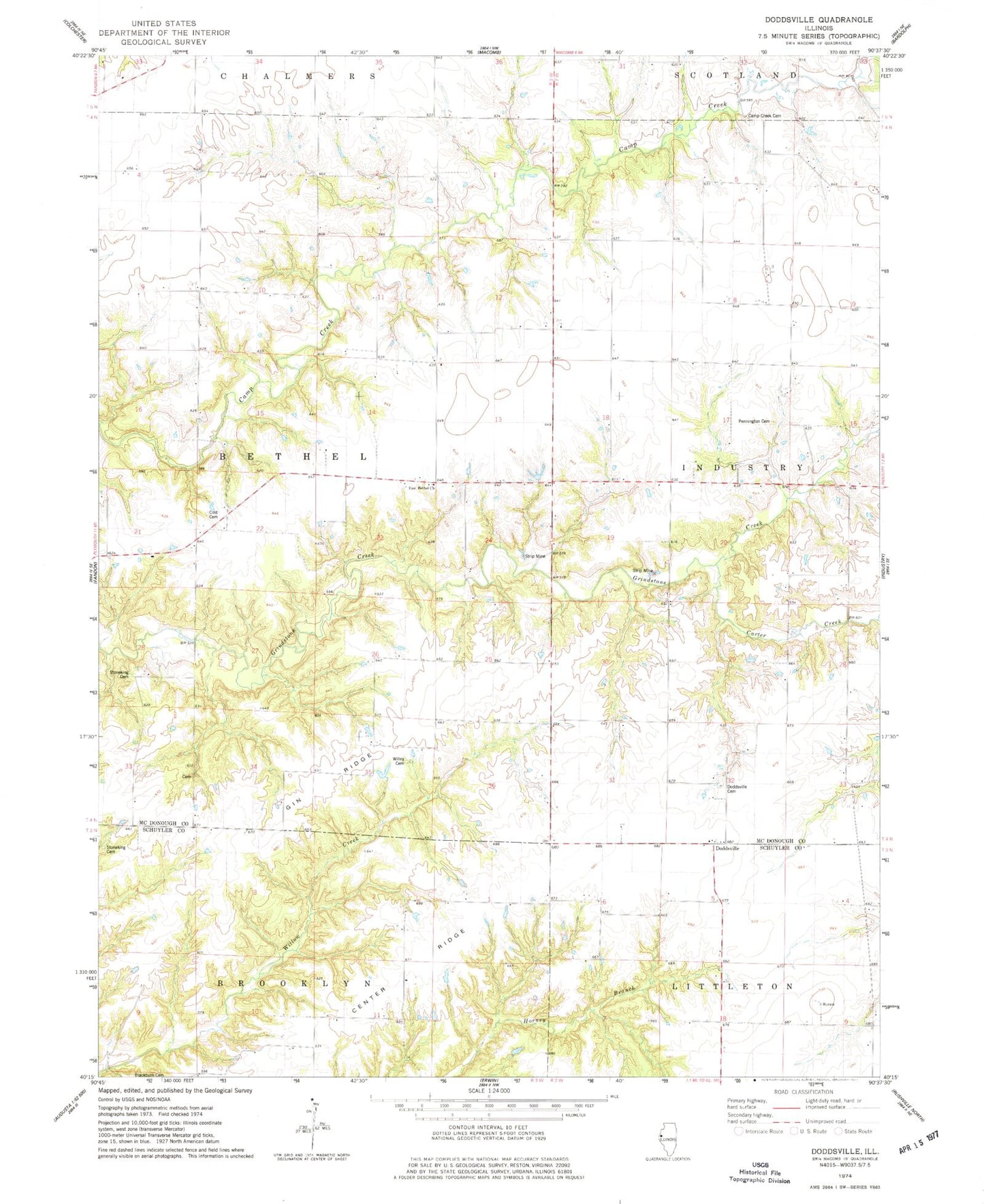 Classic USGS Doddsville Illinois 7.5'x7.5' Topo Map Image