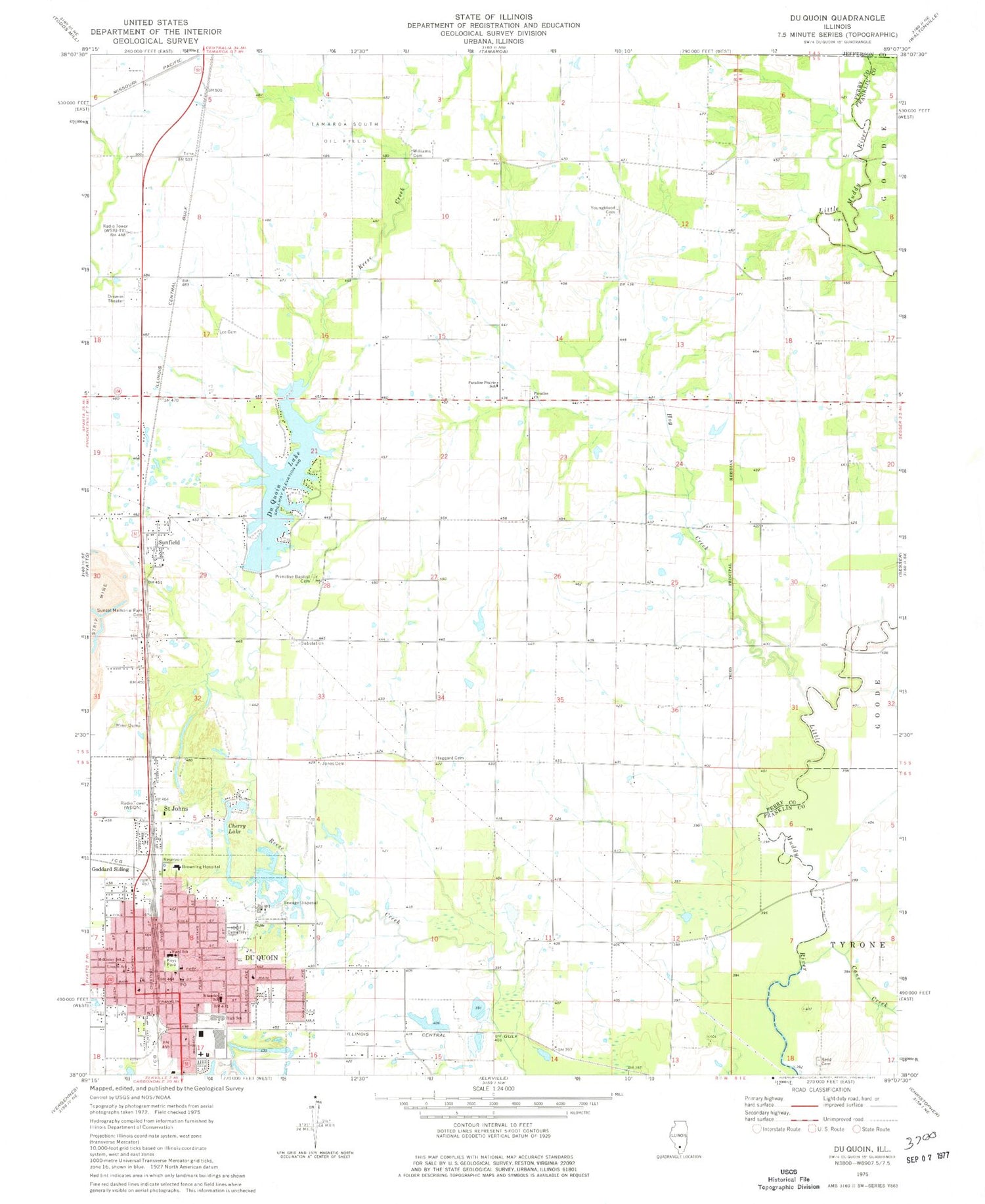 Classic USGS Du Quoin Illinois 7.5'x7.5' Topo Map Image