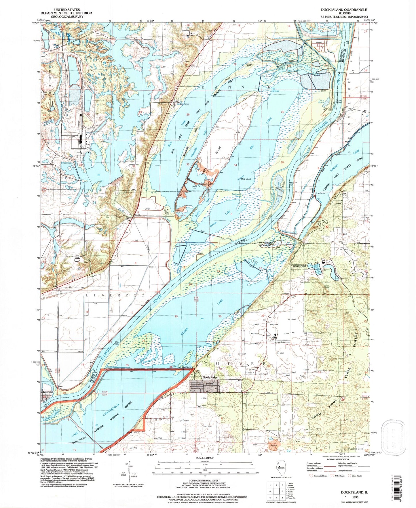 Classic USGS Duck Island Illinois 7.5'x7.5' Topo Map Image