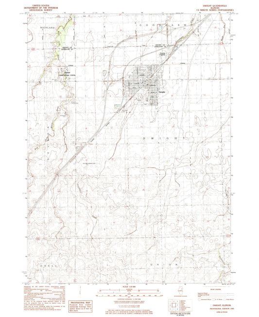 Classic USGS Dwight Illinois 7.5'x7.5' Topo Map Image