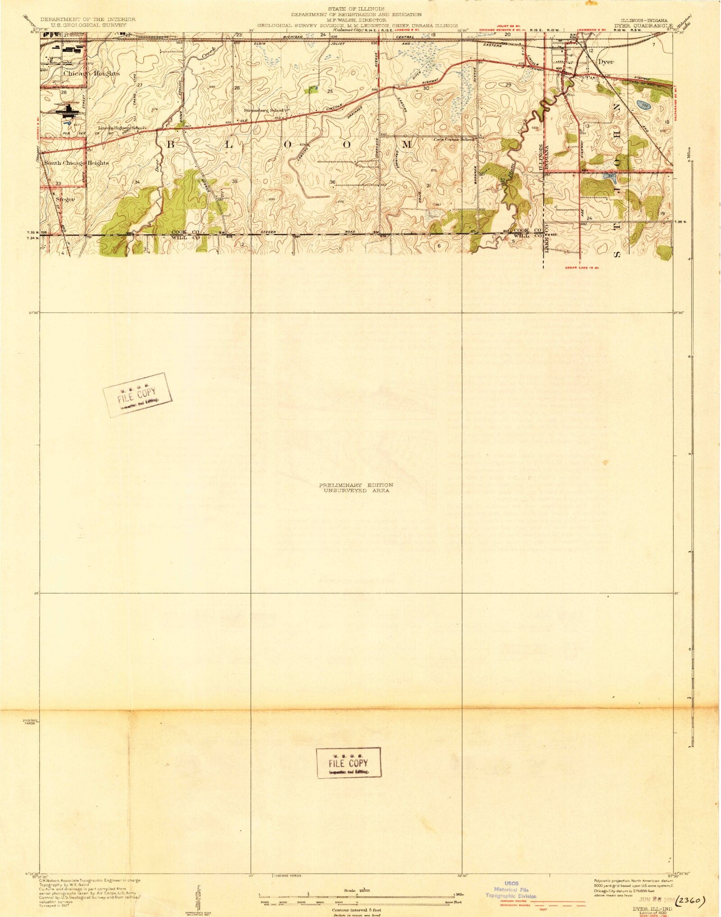 Classic USGS Dyer Indiana 7.5'x7.5' Topo Map Image