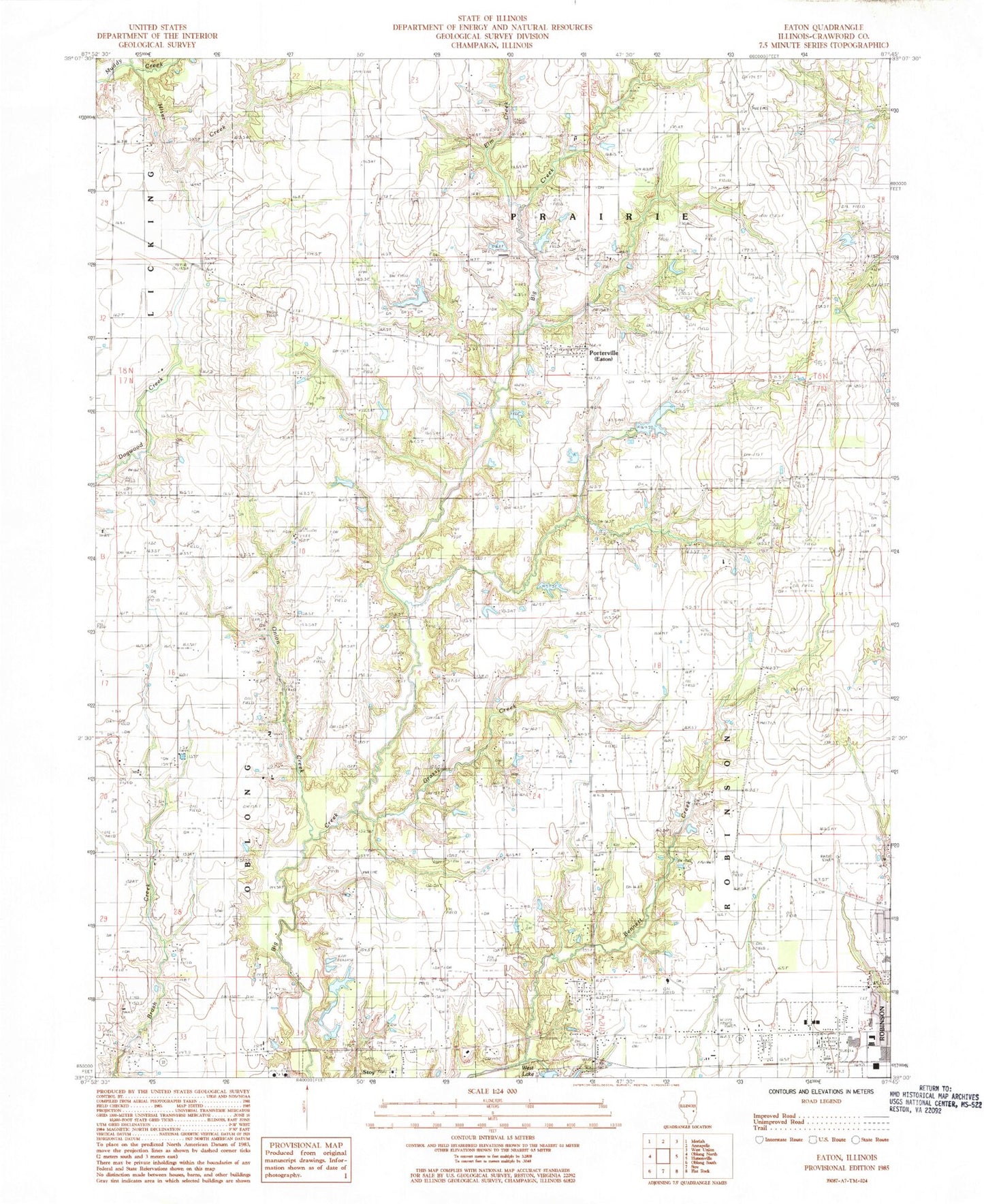Classic USGS Porterville Illinois 7.5'x7.5' Topo Map Image