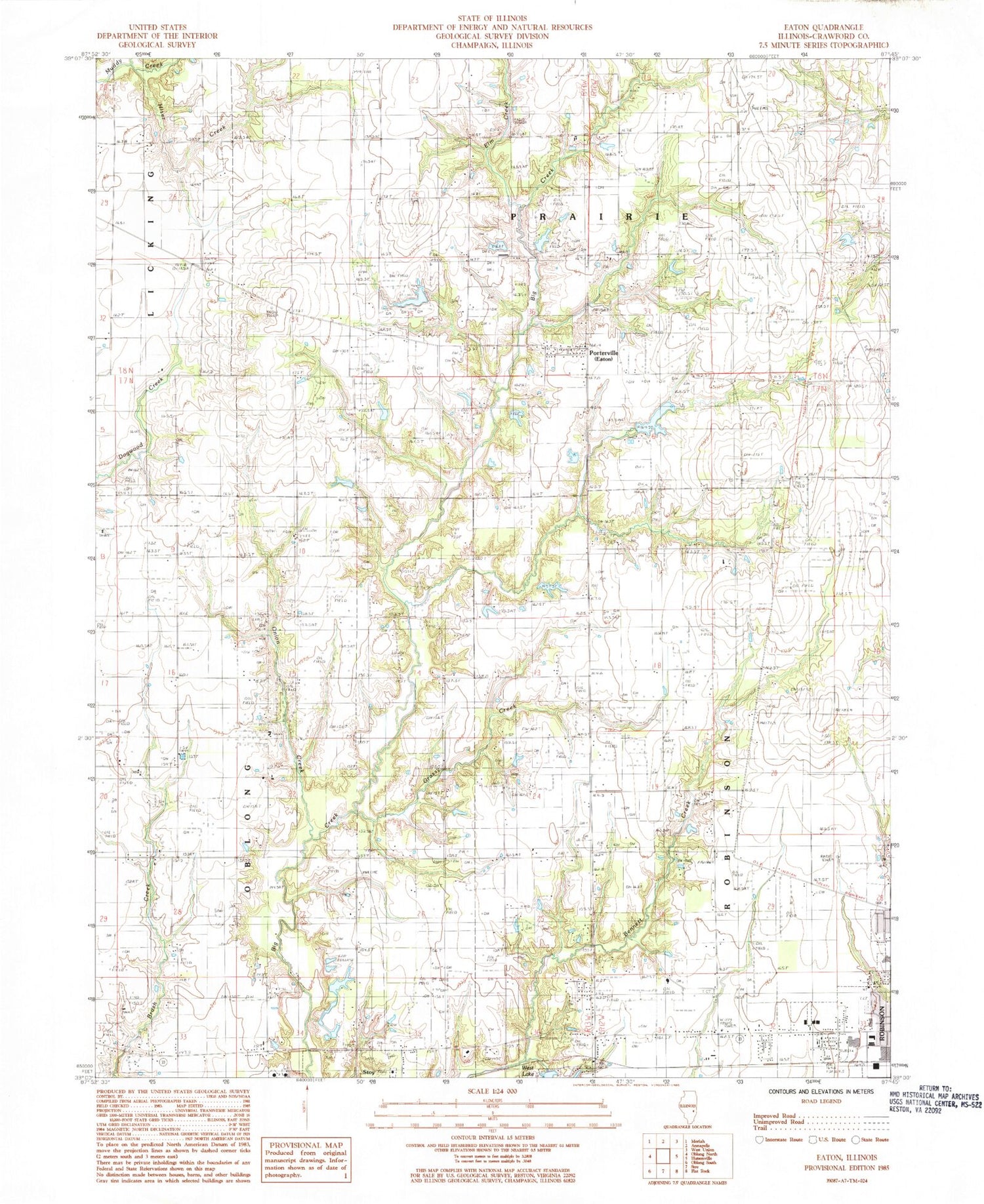 Classic USGS Porterville Illinois 7.5'x7.5' Topo Map Image
