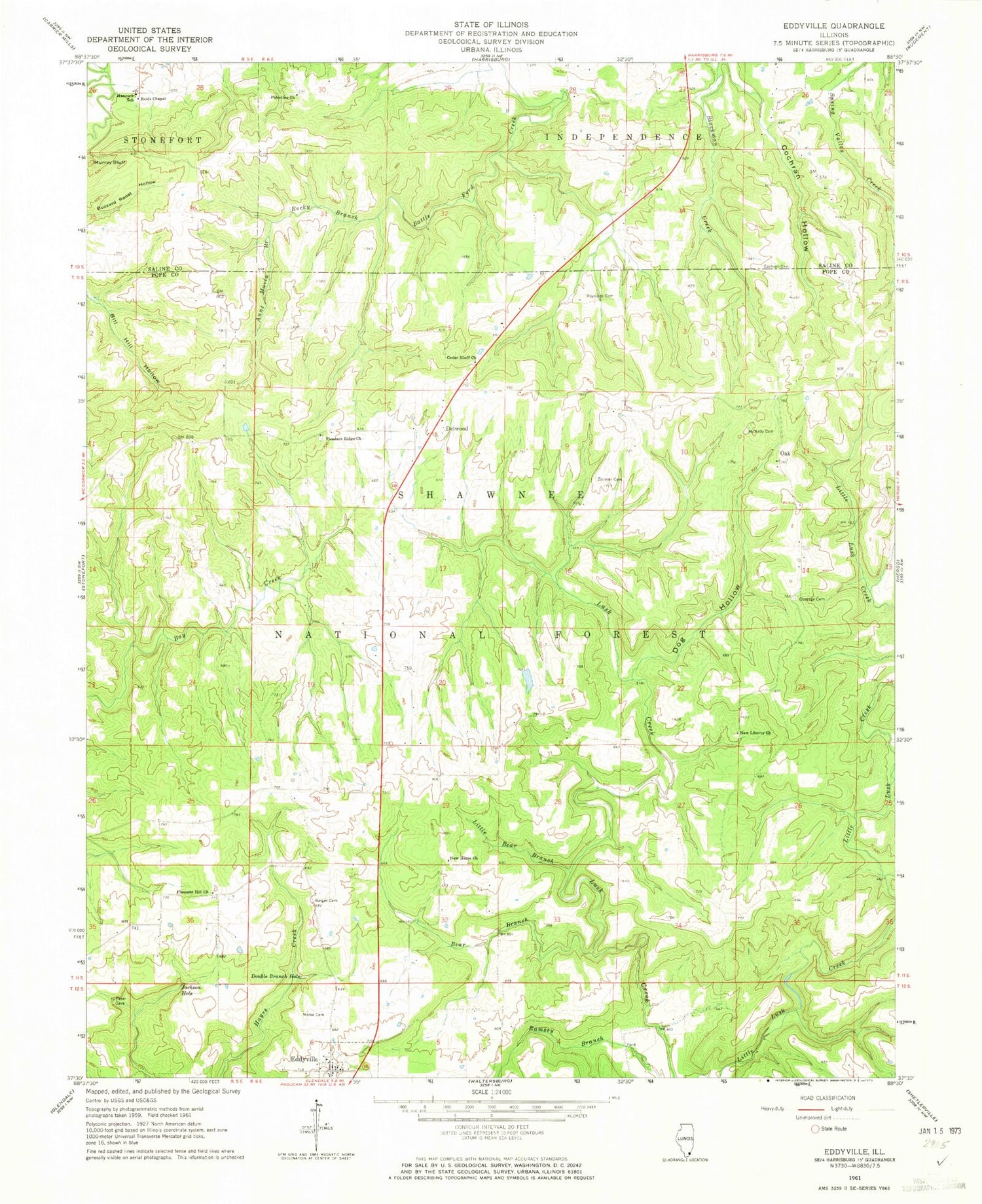 Classic USGS Eddyville Illinois 7.5'x7.5' Topo Map Image