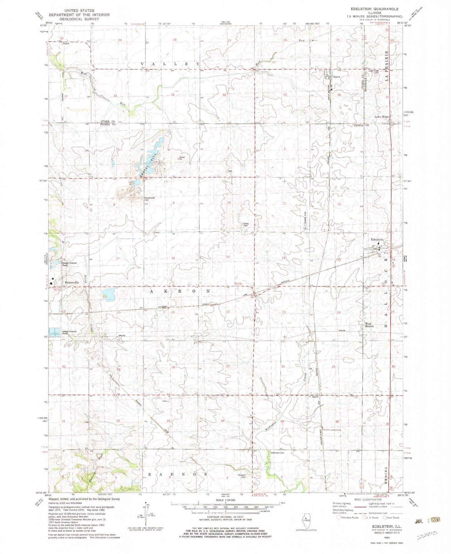 Classic USGS Edelstein Illinois 7.5'x7.5' Topo Map Image