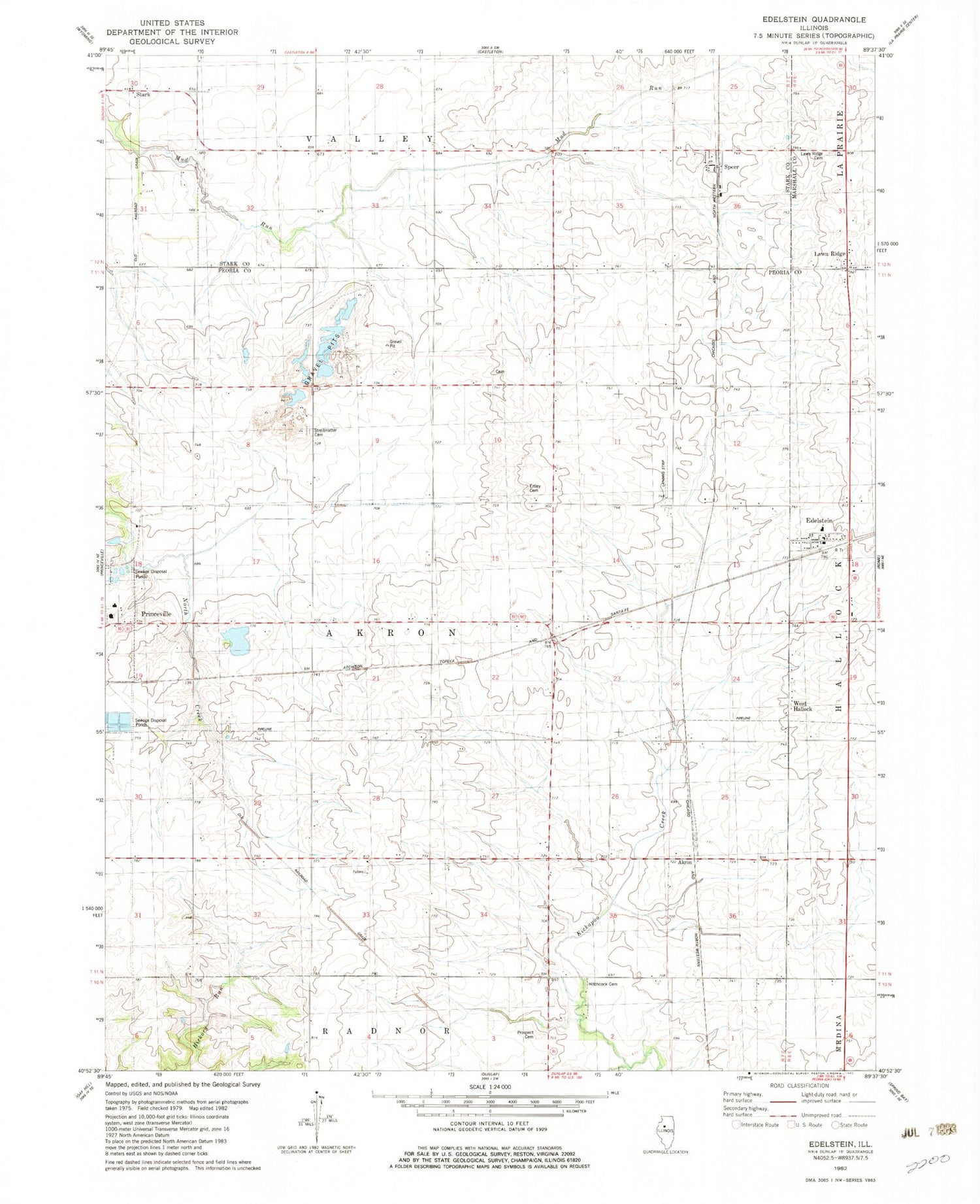 Classic USGS Edelstein Illinois 7.5'x7.5' Topo Map Image