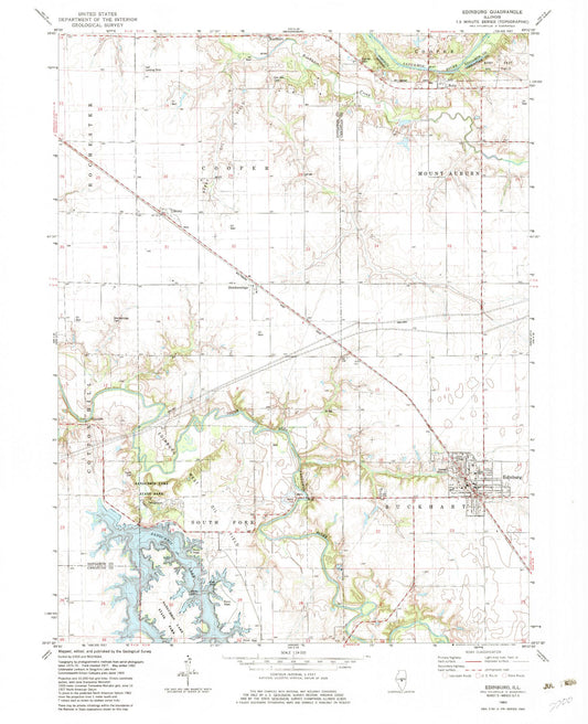 Classic USGS Edinburg Illinois 7.5'x7.5' Topo Map Image