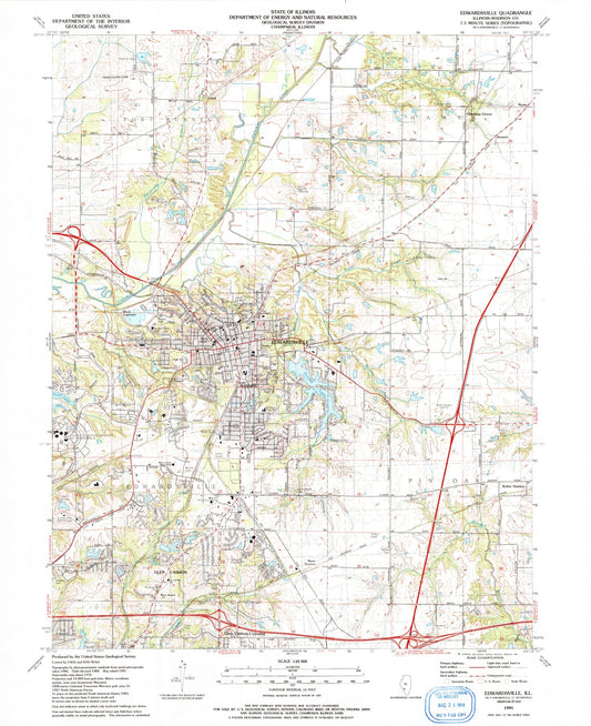 Classic USGS Edwardsville Illinois 7.5'x7.5' Topo Map Image