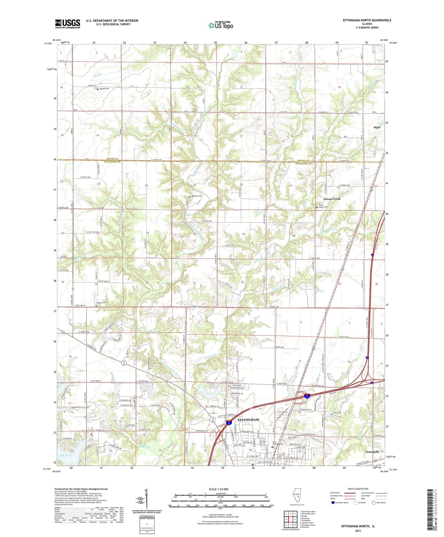 Effingham North Illinois US Topo Map Image