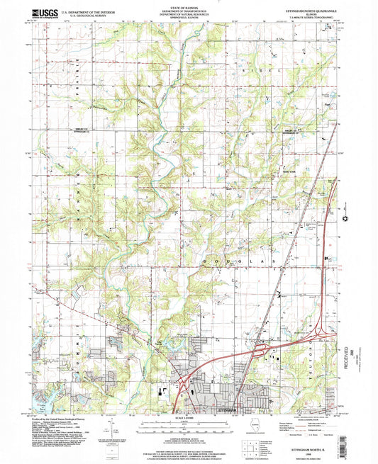 Classic USGS Effingham North Illinois 7.5'x7.5' Topo Map Image