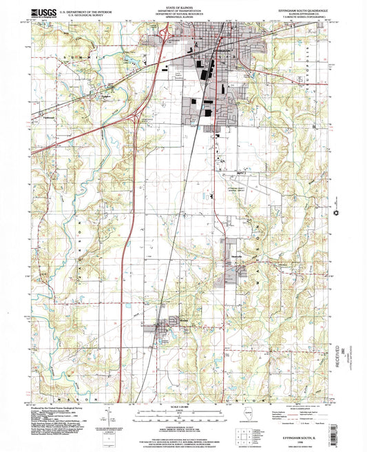 Classic USGS Effingham South Illinois 7.5'x7.5' Topo Map Image