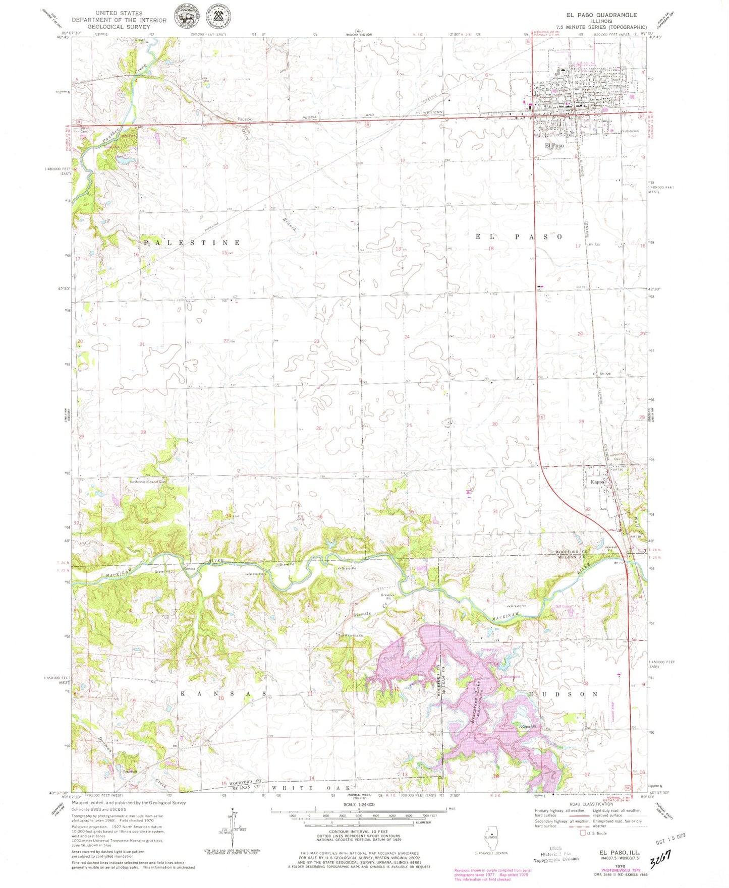 Classic USGS El Paso Illinois 7.5'x7.5' Topo Map Image