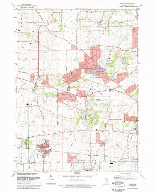 Classic USGS Elburn Illinois 7.5'x7.5' Topo Map Image