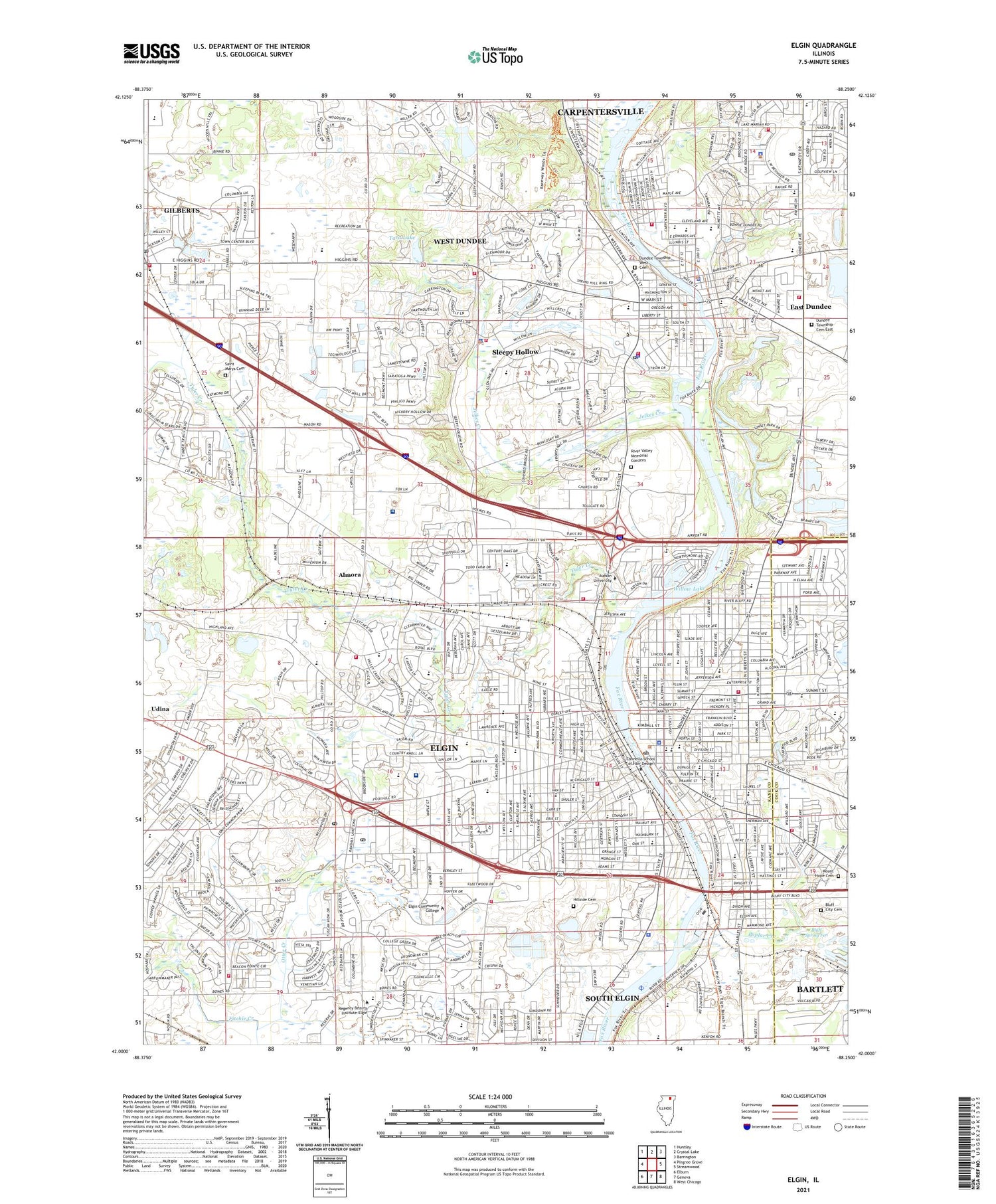 Elgin Illinois US Topo Map Image