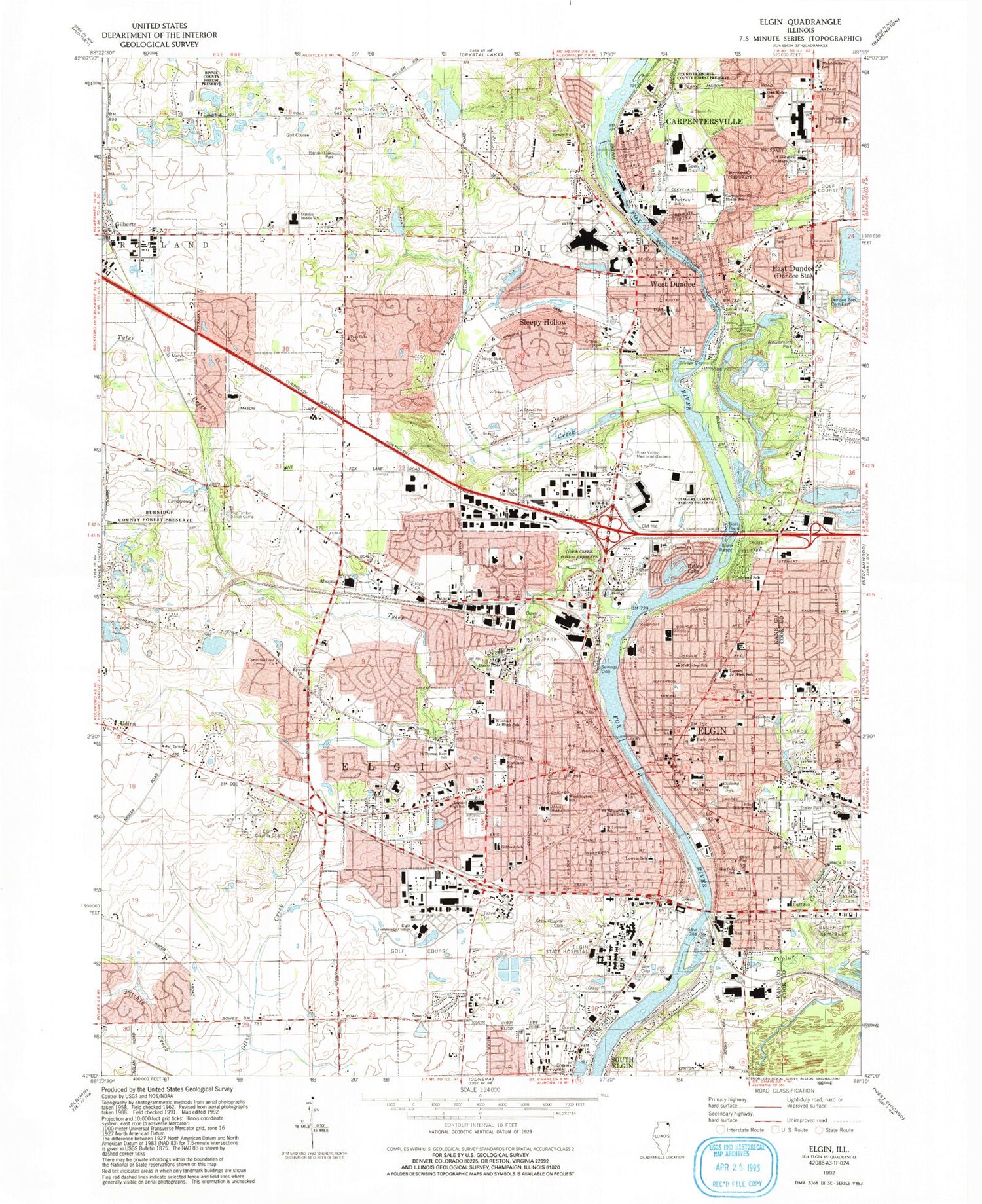 Classic USGS Elgin Illinois 7.5'x7.5' Topo Map Image