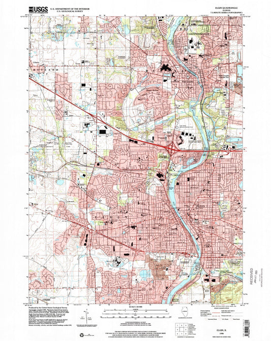 Classic USGS Elgin Illinois 7.5'x7.5' Topo Map Image