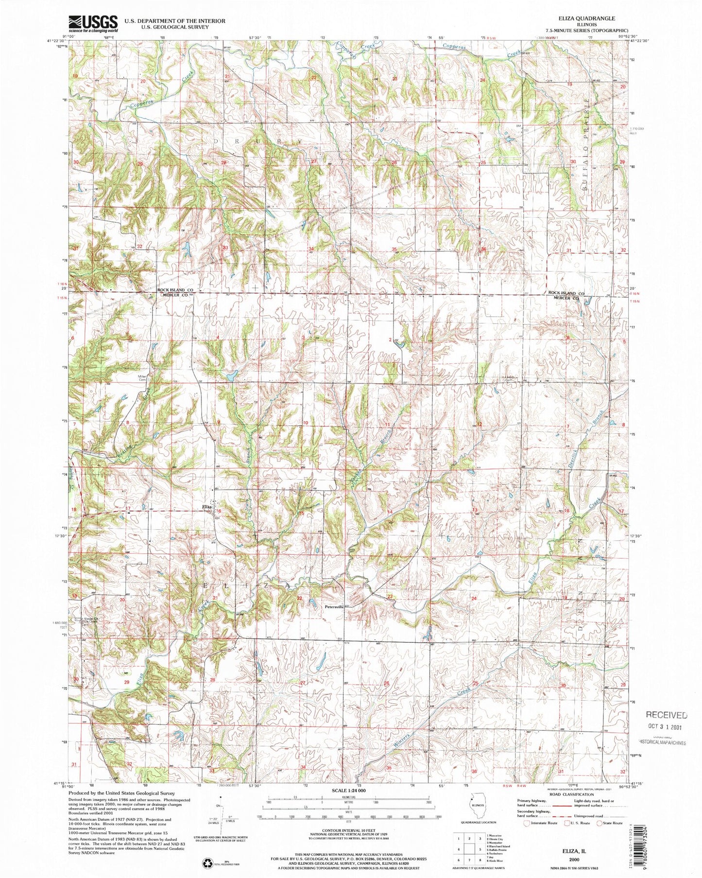 Classic USGS Eliza Illinois 7.5'x7.5' Topo Map Image