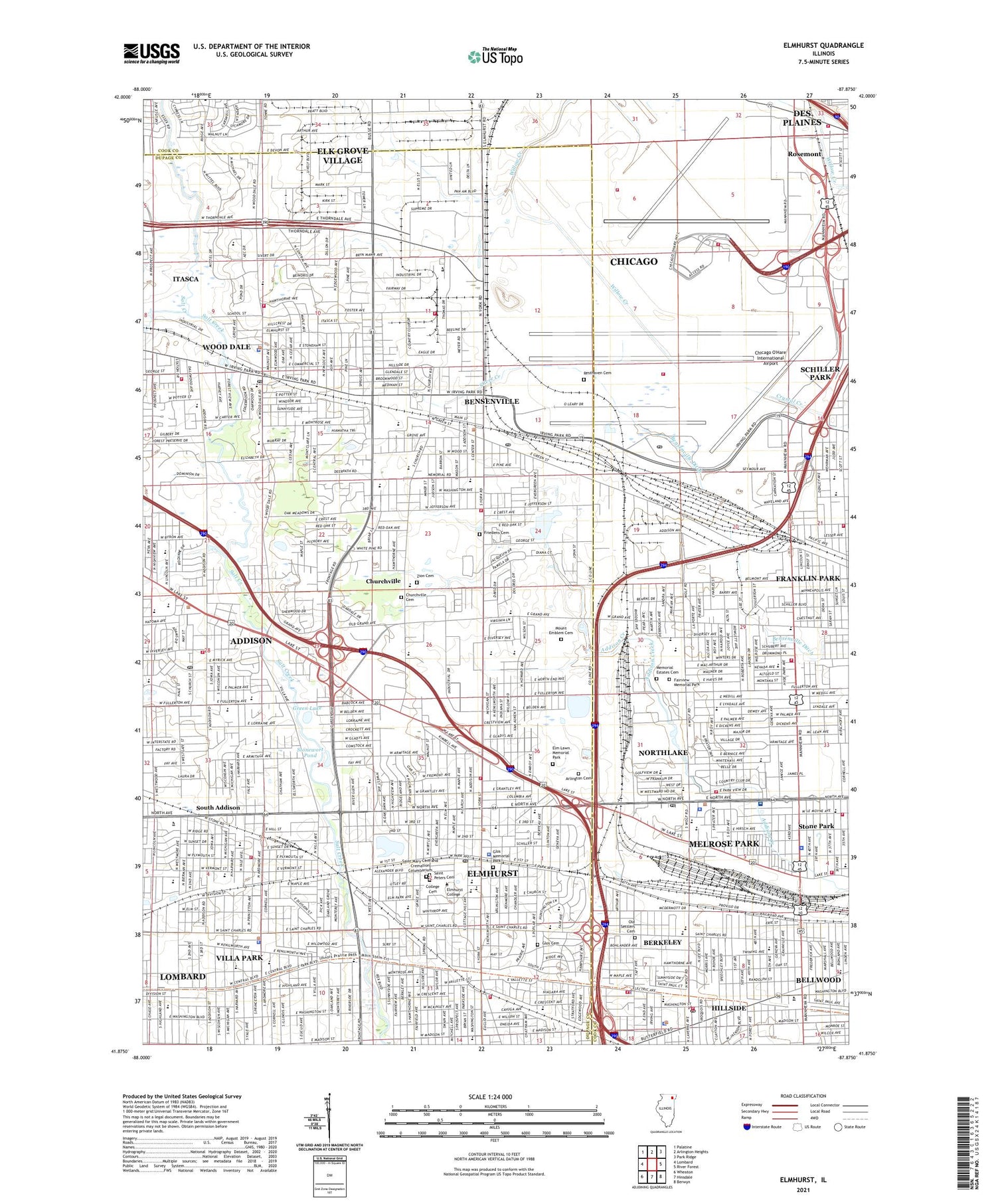 Elmhurst Illinois US Topo Map Image