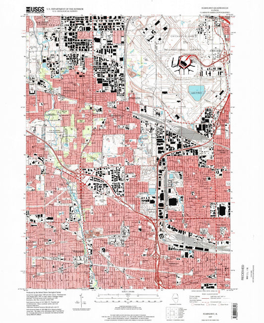 Classic USGS Elmhurst Illinois 7.5'x7.5' Topo Map Image