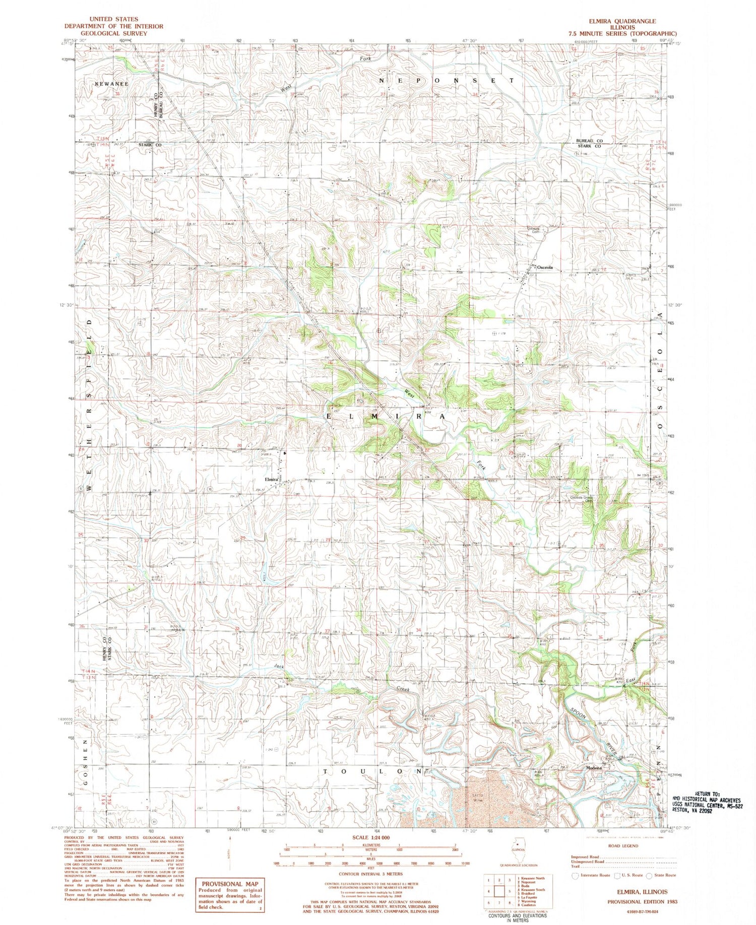 Classic USGS Elmira Illinois 7.5'x7.5' Topo Map Image