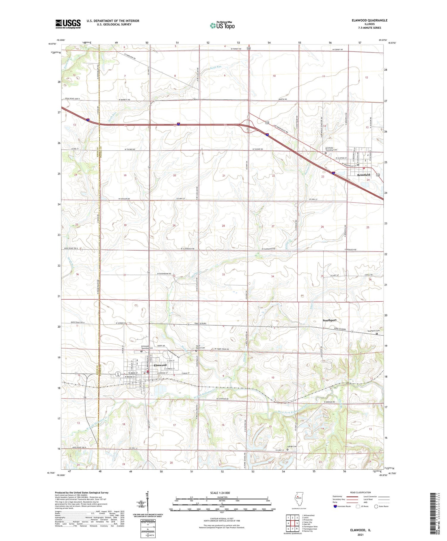 Elmwood Illinois US Topo Map Image