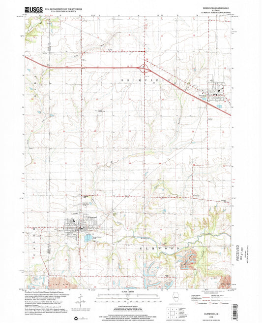 Classic USGS Elmwood Illinois 7.5'x7.5' Topo Map Image