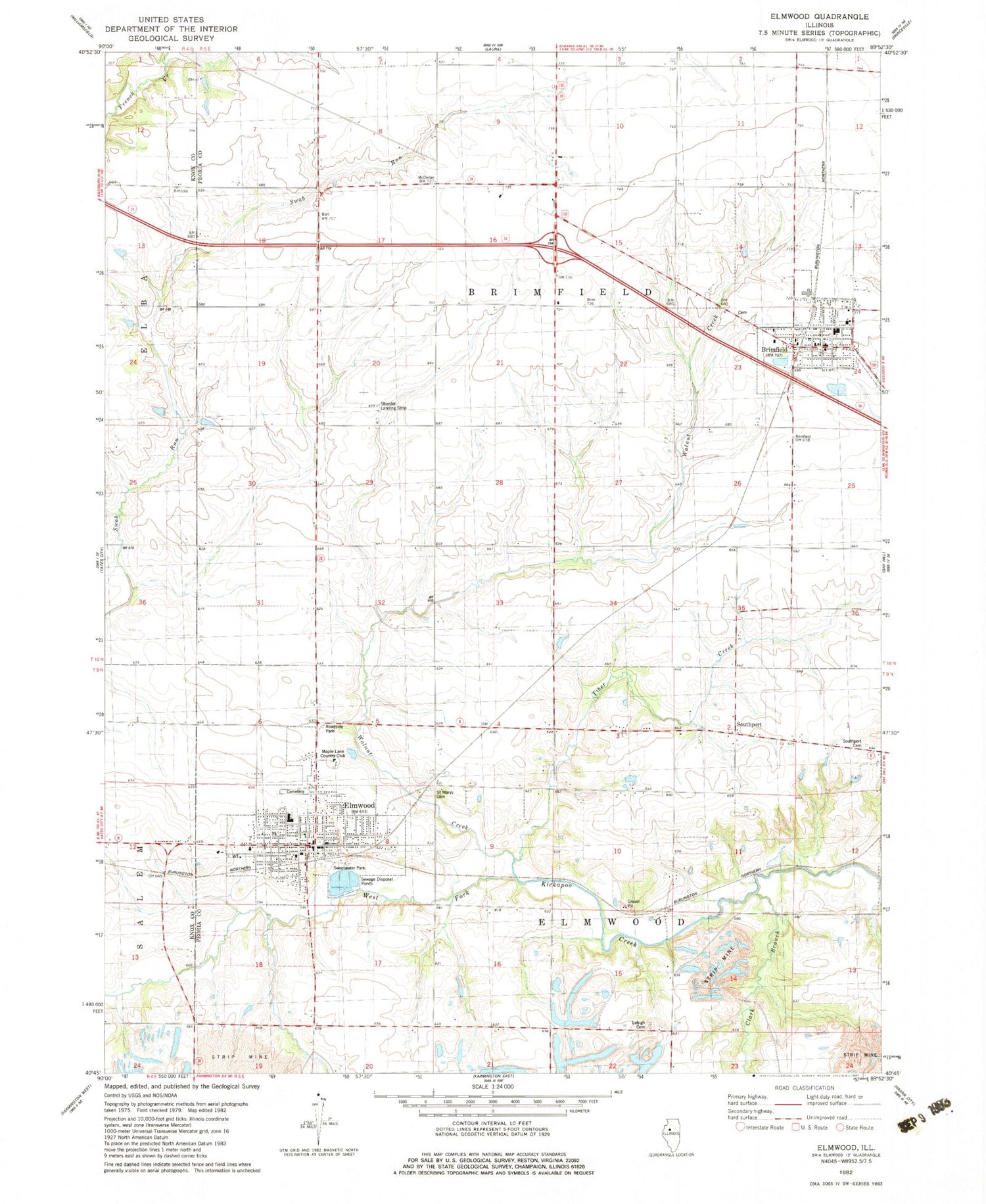 Classic USGS Elmwood Illinois 7.5'x7.5' Topo Map Image