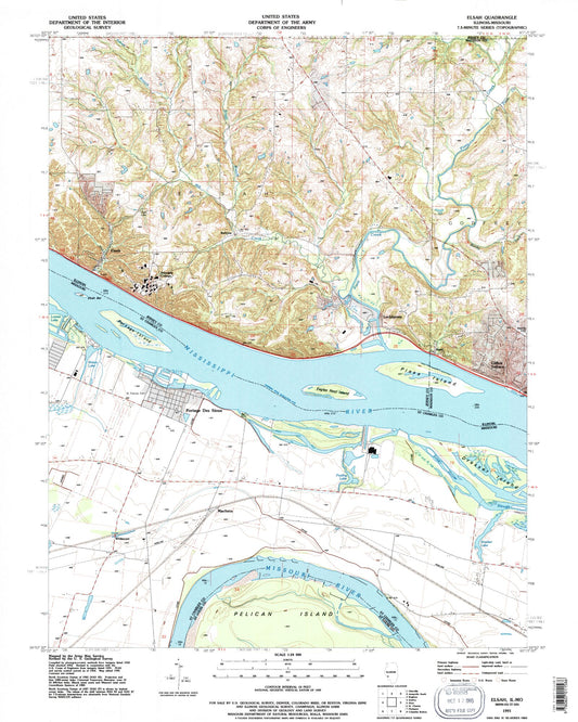Classic USGS Elsah Illinois 7.5'x7.5' Topo Map Image