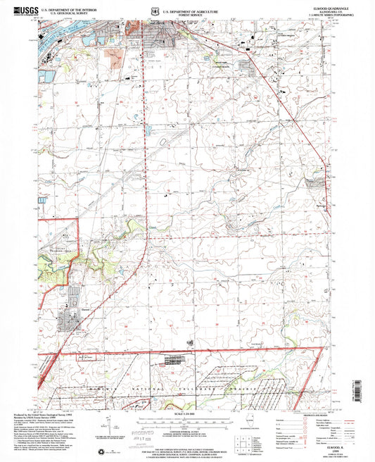 Classic USGS Elwood Illinois 7.5'x7.5' Topo Map Image