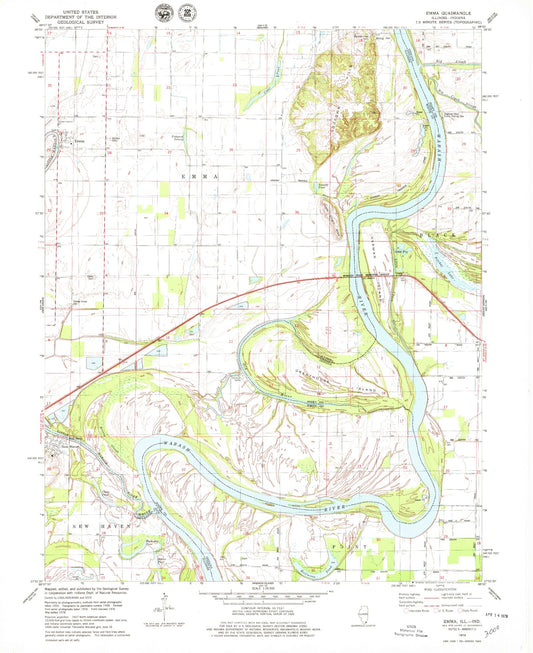 Classic USGS Emma Illinois 7.5'x7.5' Topo Map Image